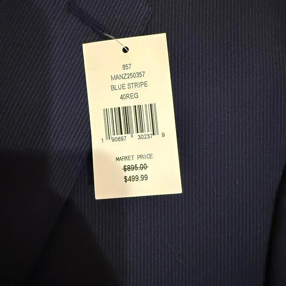 Saks Fifth Avenue Navy Wool Suit Subtle Stripe Tailored Fit 2-Piece 38R 31W NWT